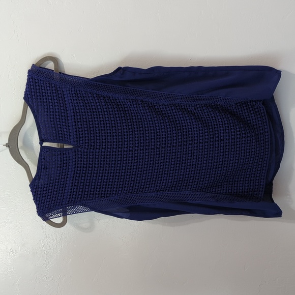 BRIXON IVY Cobalt Blue Crochet Overlay Blouse Size Medium - Picture 5 of 12